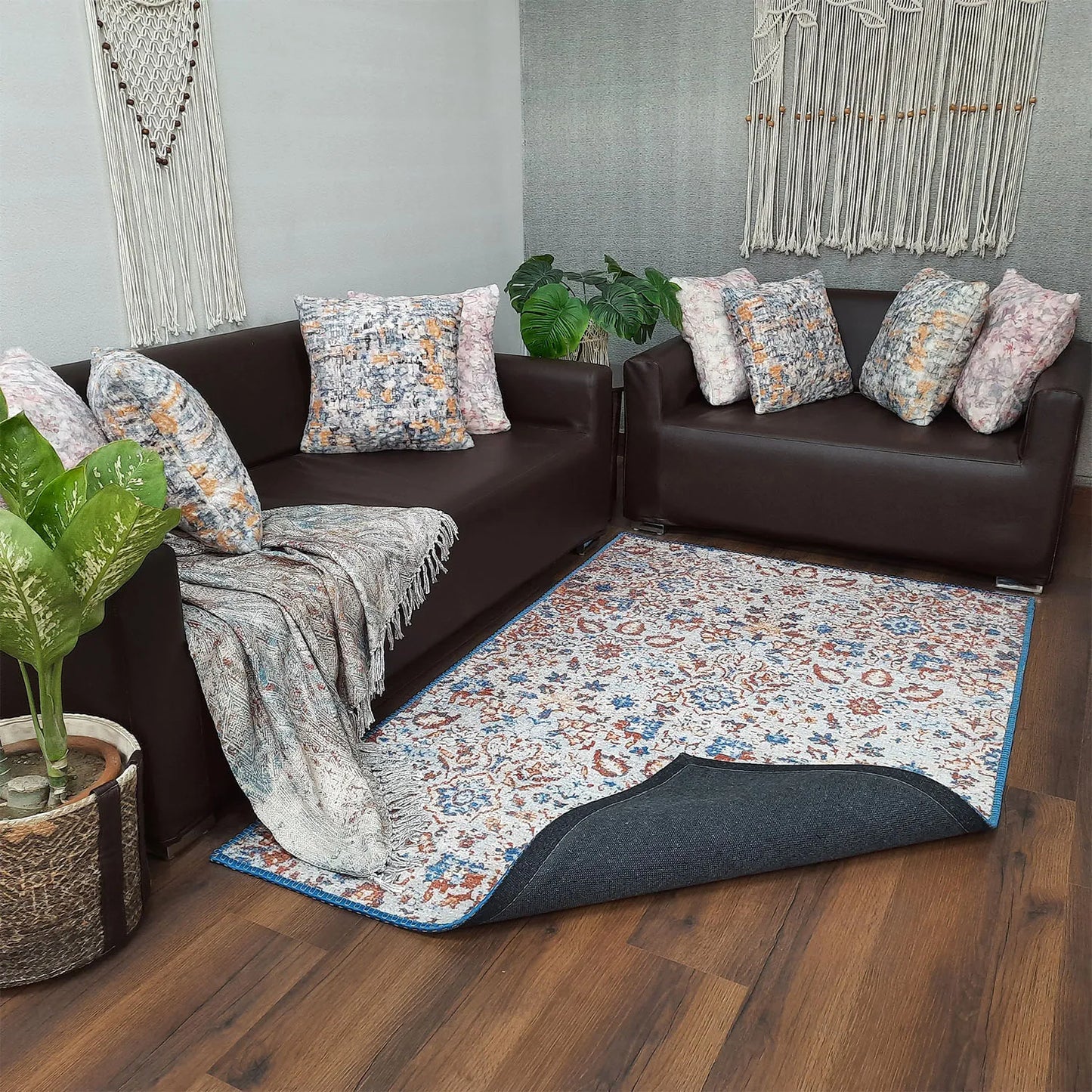 Avioni Home Faux Silk Carpet for Your Living Room | Persian Florals | Durable and Washable | BrickLane Collection