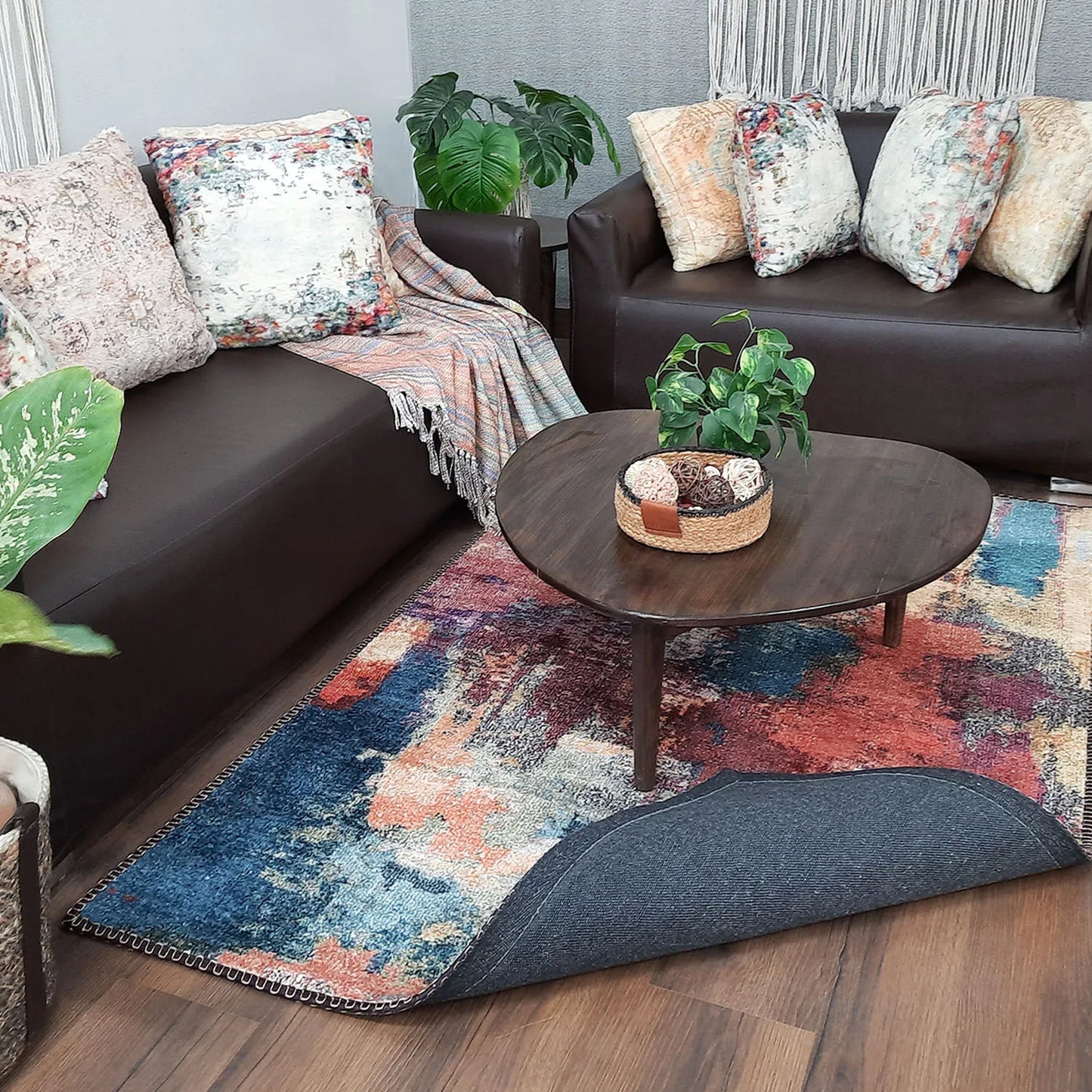 Avioni Home Faux Silk Carpet for Your Living Room | Abstract Elements | Durable and Washable | BrickLane Collection