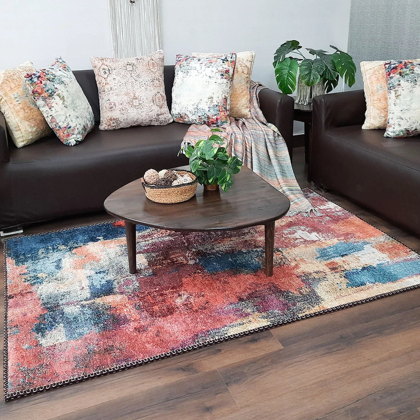 Avioni Home Faux Silk Carpet for Your Living Room | Abstract Elements | Durable and Washable | BrickLane Collection