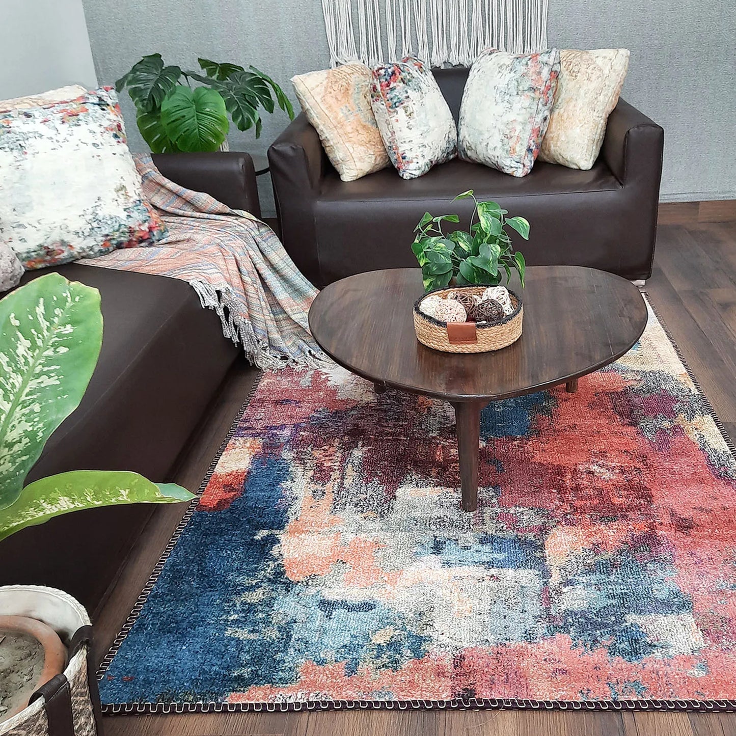 Avioni Home Faux Silk Carpet for Your Living Room | Abstract Elements | Durable and Washable | BrickLane Collection