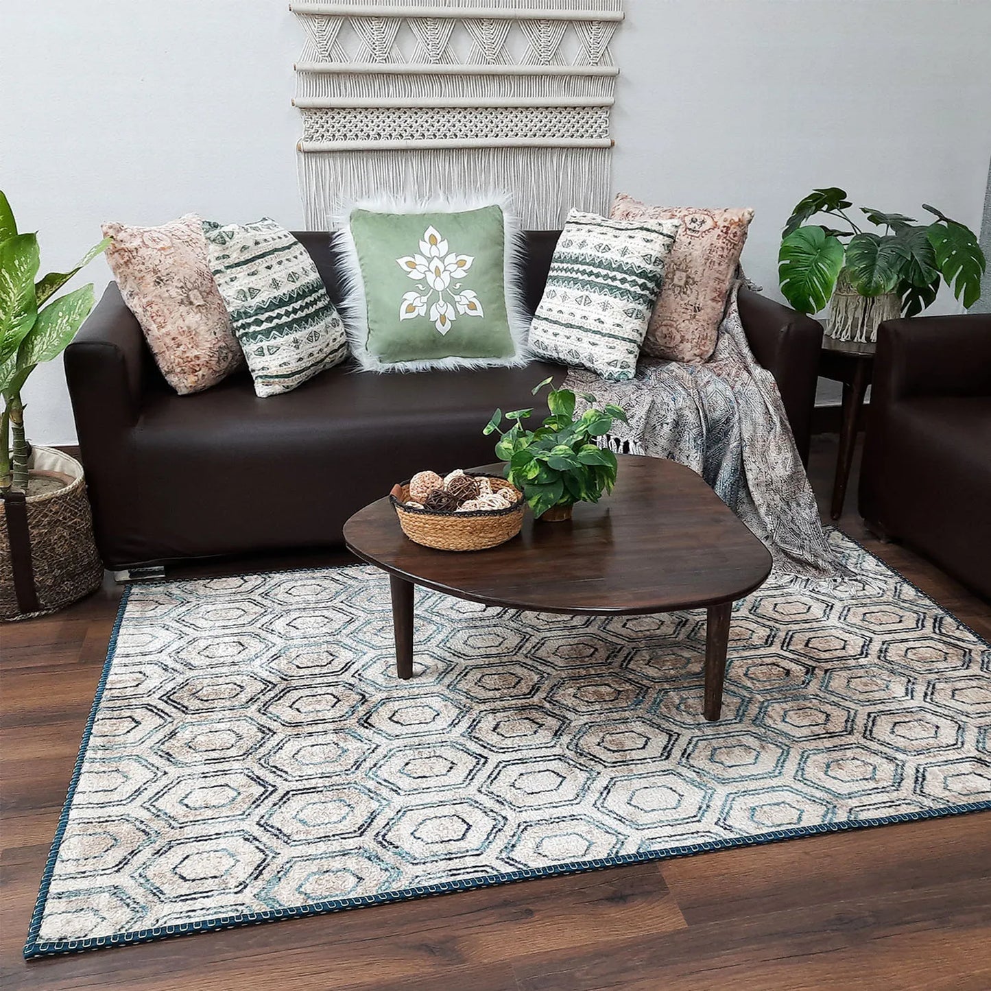 Avioni Home Faux Silk Carpet for Your Living Room | Modern Design | Luxurious, Durable and Washable | SeaBird Collection