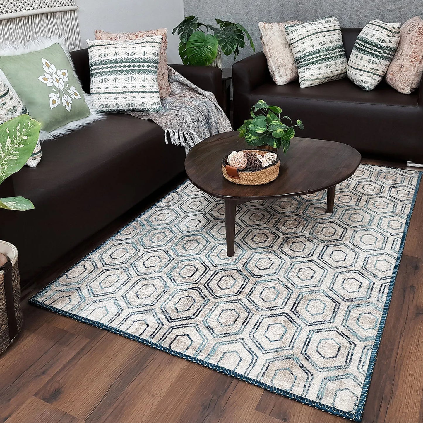 Avioni Home Faux Silk Carpet for Your Living Room | Modern Design | Luxurious, Durable and Washable | SeaBird Collection