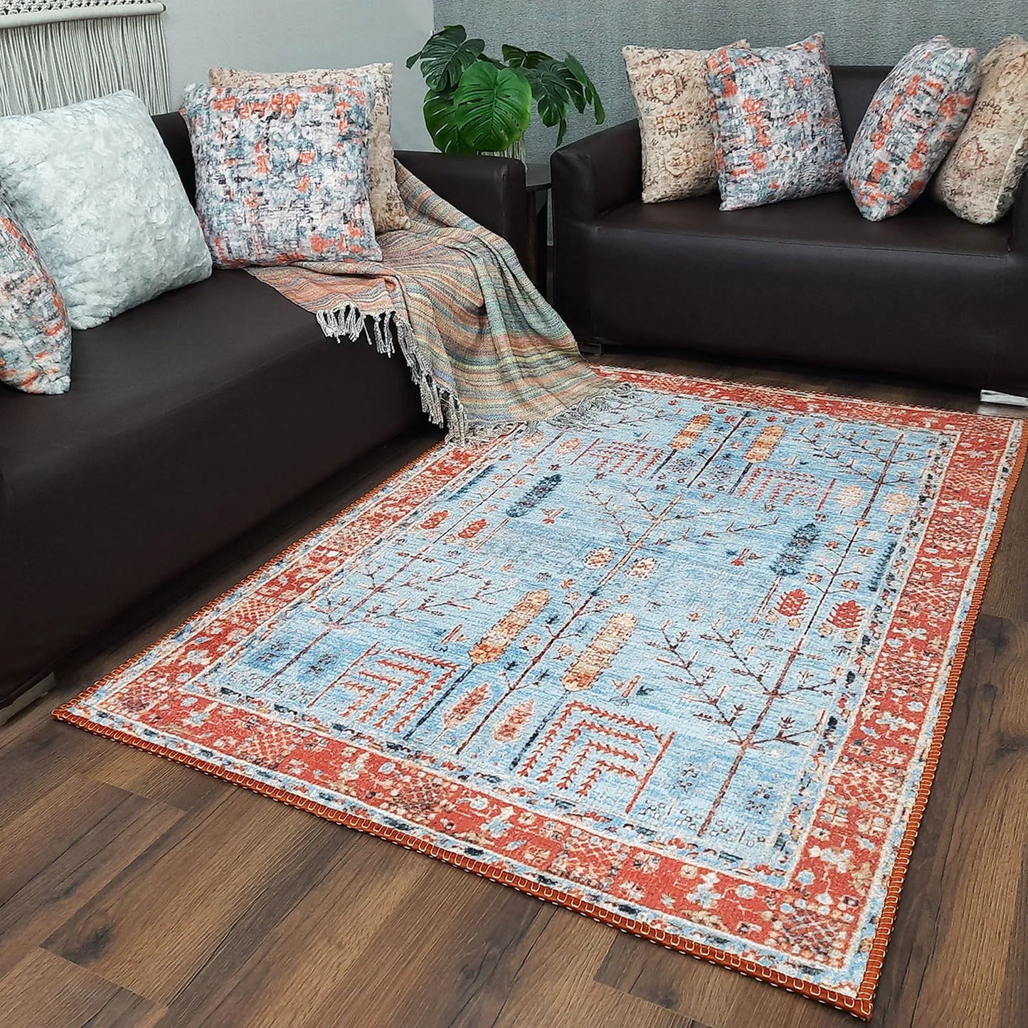 Avioni Home Faux Silk Carpet for Your Living Room | Persian Design | Durable and Washable | BrickLane Collection