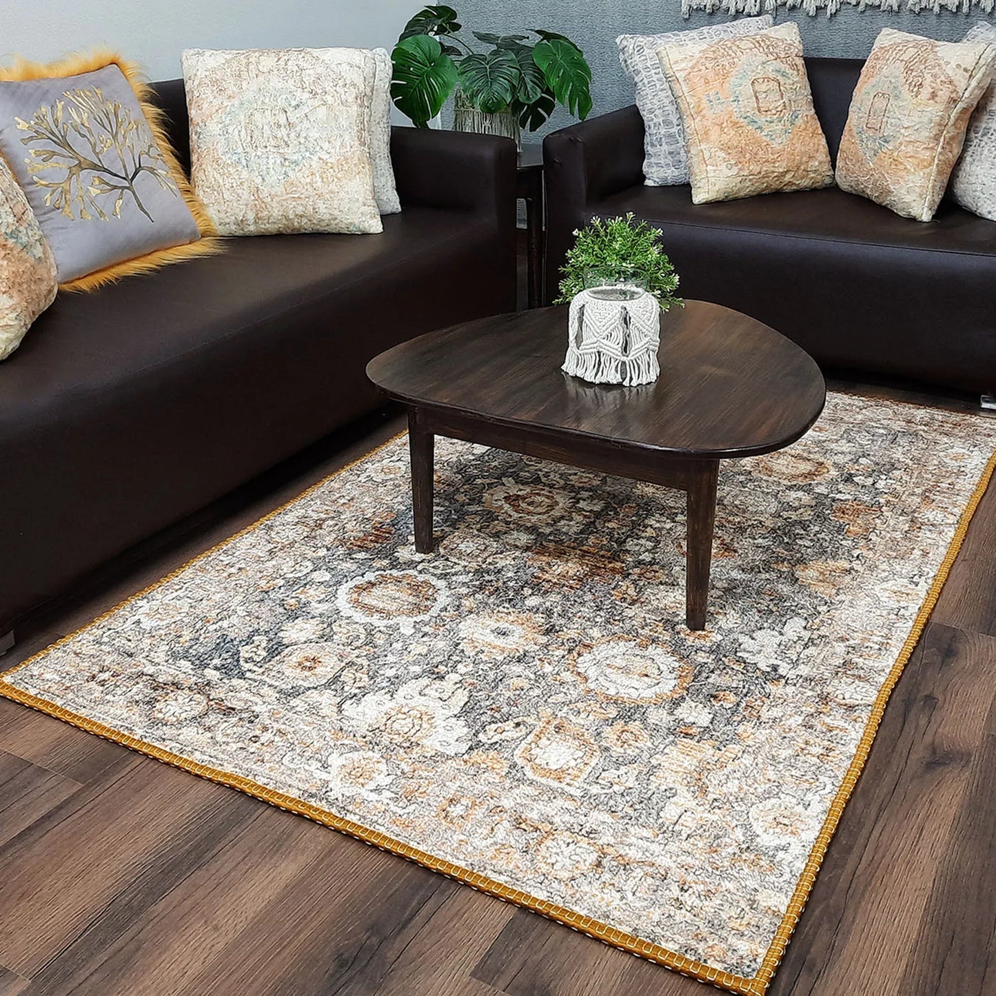 Avioni Home Faux Silk Carpet for Your Living Room | Luxurious Persian Design | Washable | Earthy Elegance Collection