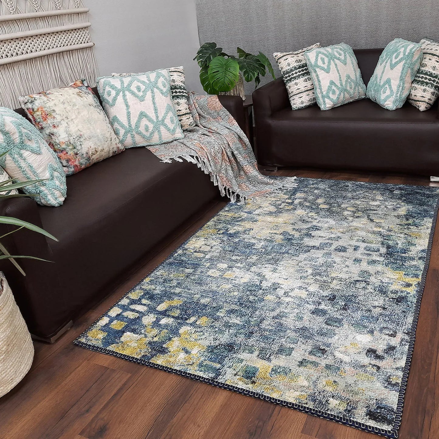 Avioni Home Faux Silk Carpet for Your Living Room | Durable and Washable | GreyDawn Collection
