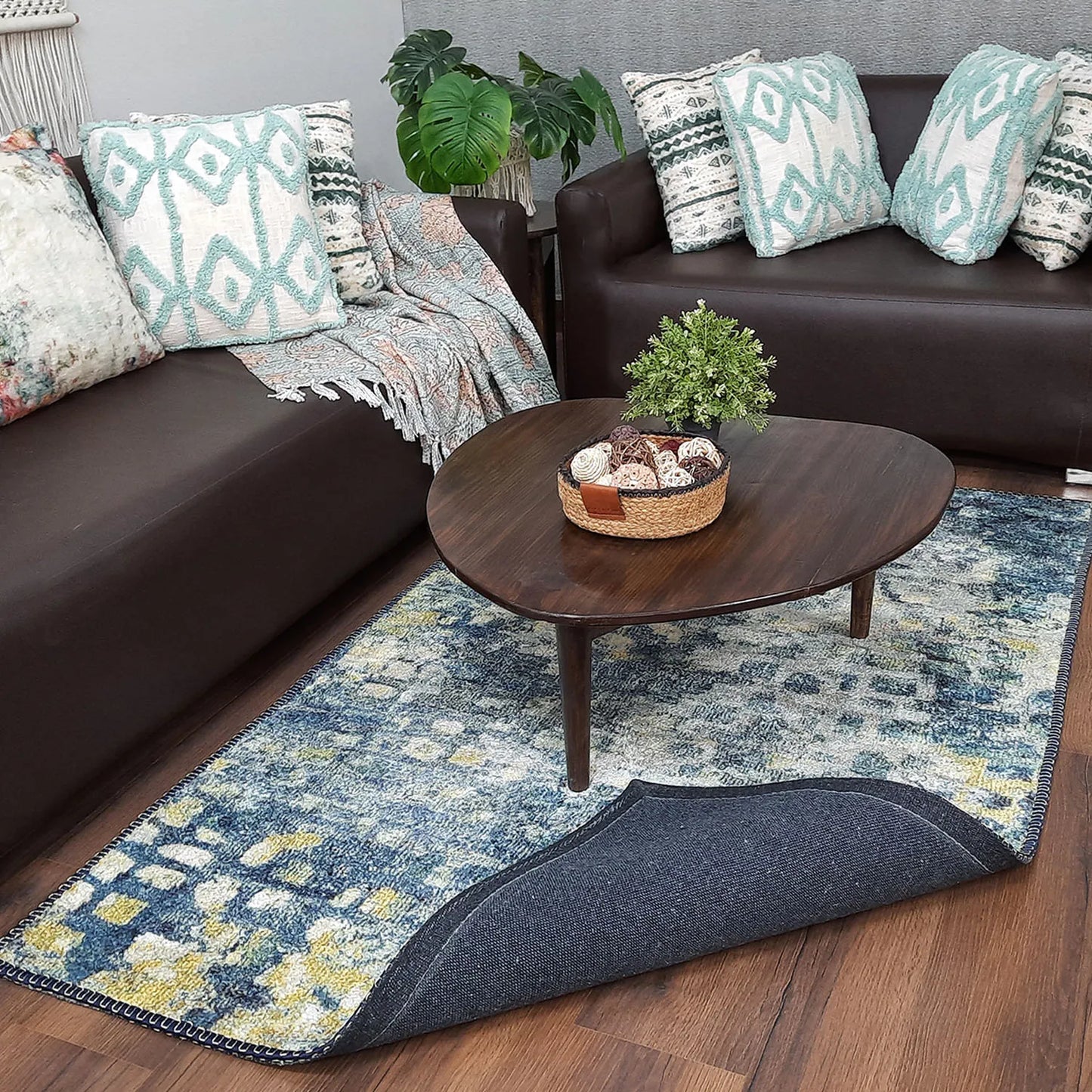Avioni Home Faux Silk Carpet for Your Living Room | Durable and Washable | GreyDawn Collection