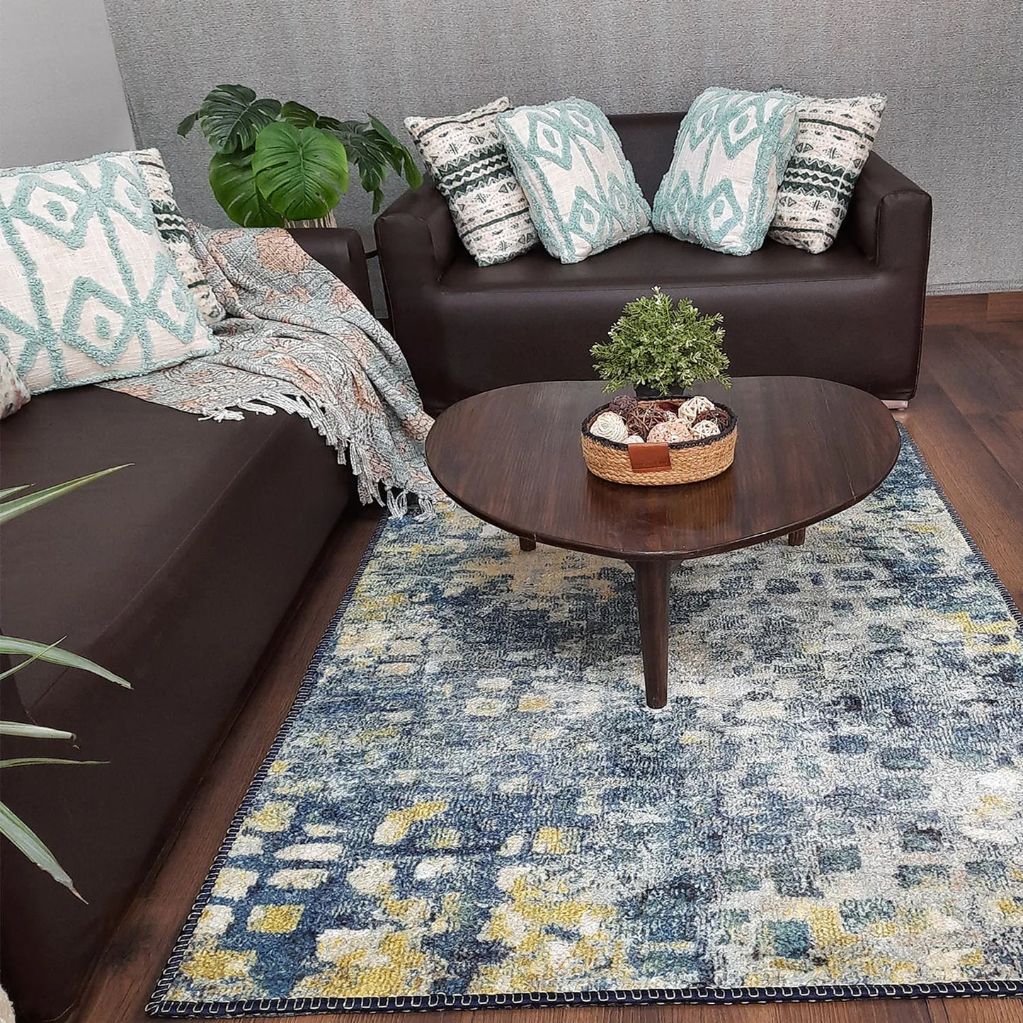 Avioni Home Faux Silk Carpet for Your Living Room | Durable and Washable | GreyDawn Collection