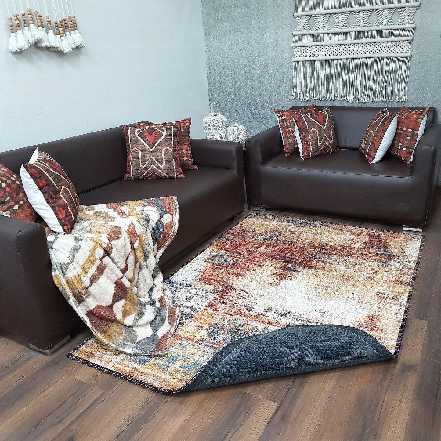 Avioni Home Faux Silk Rug for Living Room | Luxurious, Durable and Washable | Earthy Elegance Collection