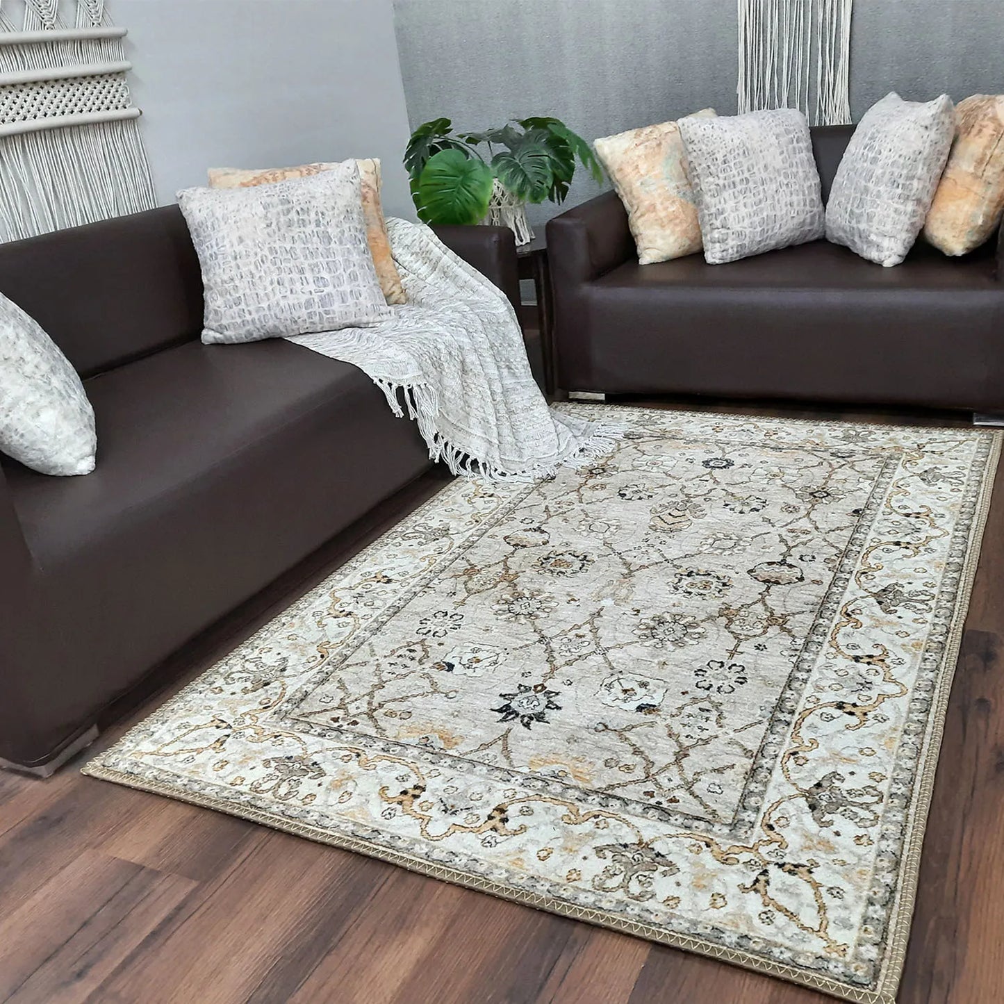 Avioni Home Faux Silk Carpet for Your Living Room | Persian Design | Washable Rug | Earthy Elegance Collection