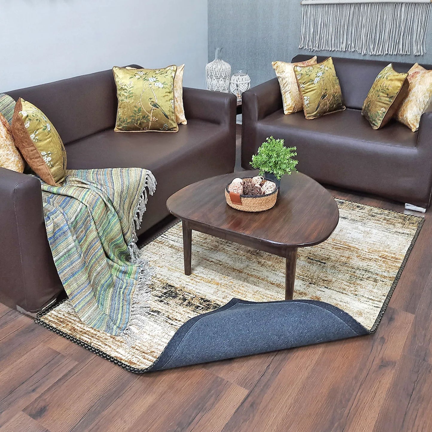 Avioni Home Faux Silk Rug | A Great Addition to Your Living Room | Luxurious, Durable and Washable | Earthy Elegance Collection