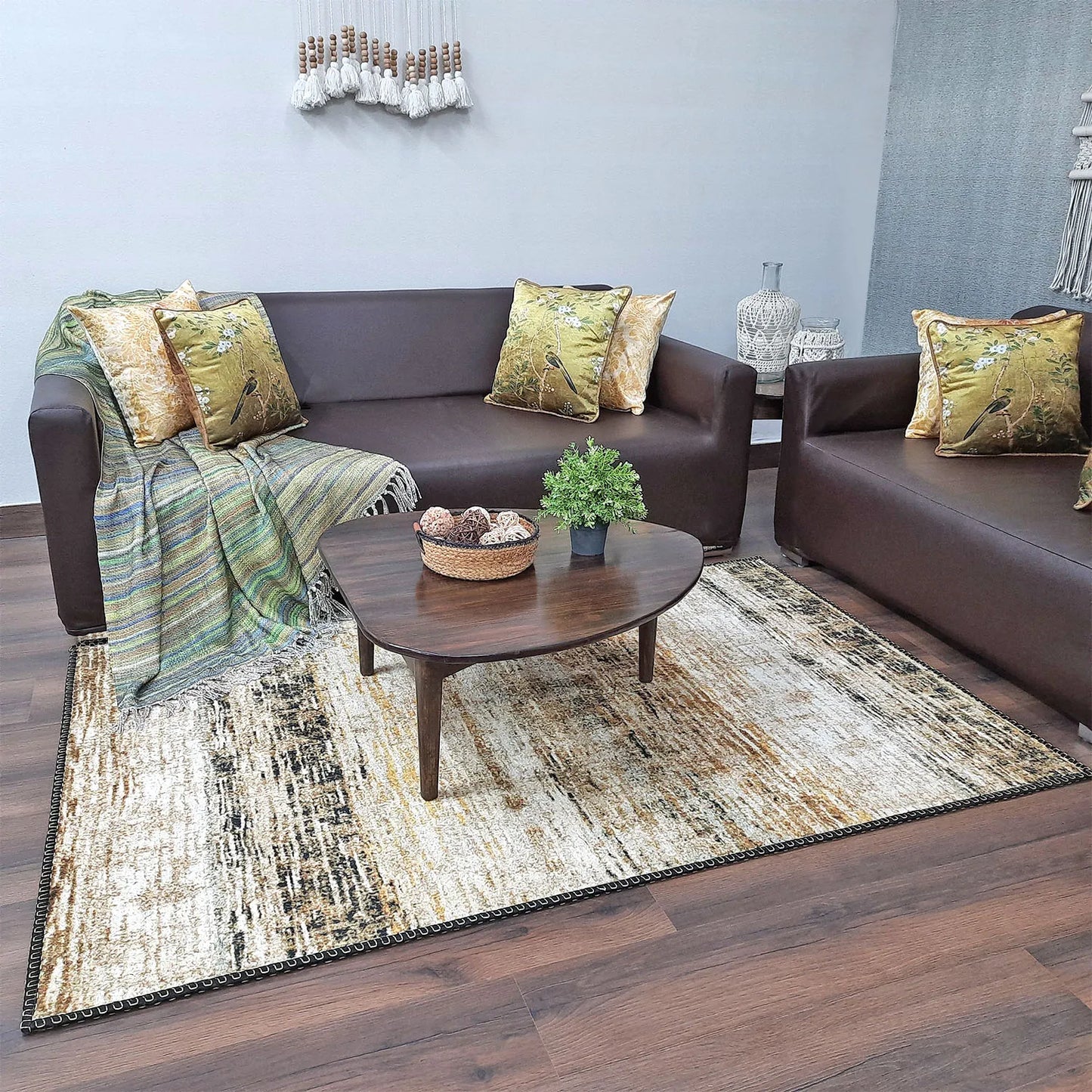 Avioni Home Faux Silk Rug | A Great Addition to Your Living Room | Luxurious, Durable and Washable | Earthy Elegance Collection