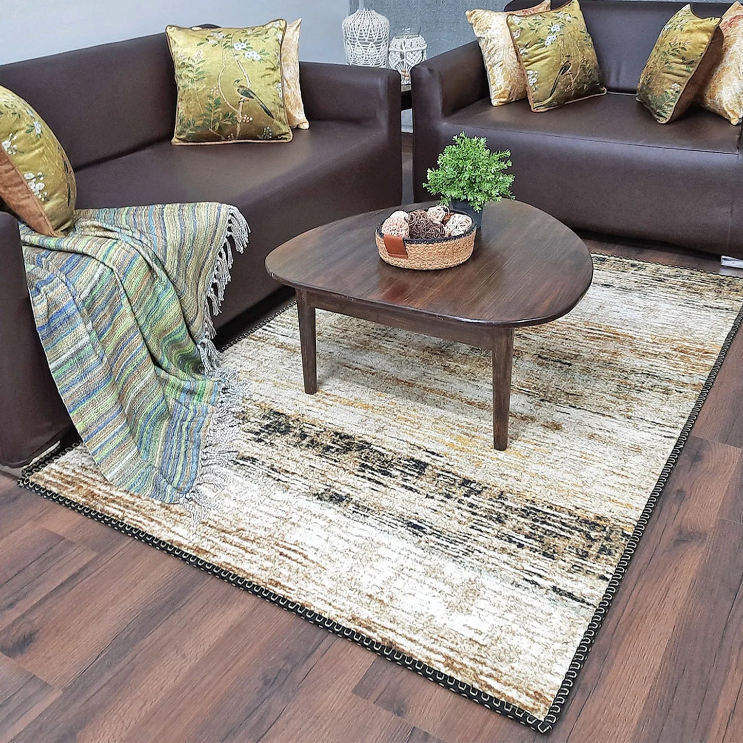 Avioni Home Faux Silk Rug | A Great Addition to Your Living Room | Luxurious, Durable and Washable | Earthy Elegance Collection