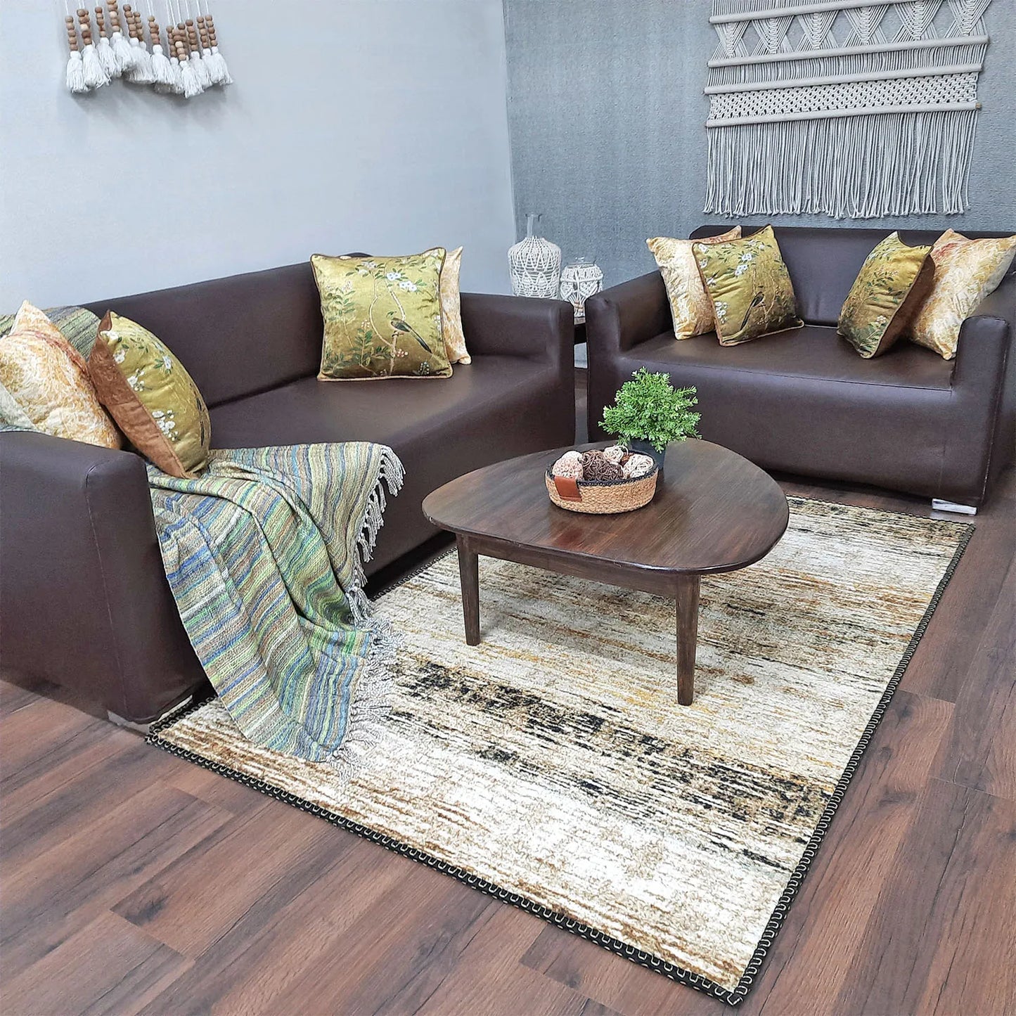 Avioni Home Faux Silk Rug | A Great Addition to Your Living Room | Luxurious, Durable and Washable | Earthy Elegance Collection