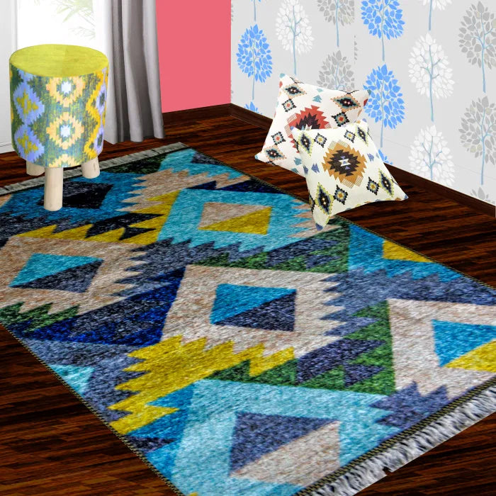 Avioni Home Faux Silk Carpet Geometric Design Premium Living Room Rug