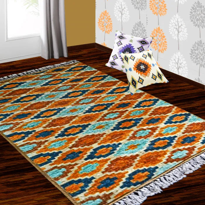 Avioni Home Faux Silk Carpet Ethnic Premium Living Room Rug Mustard