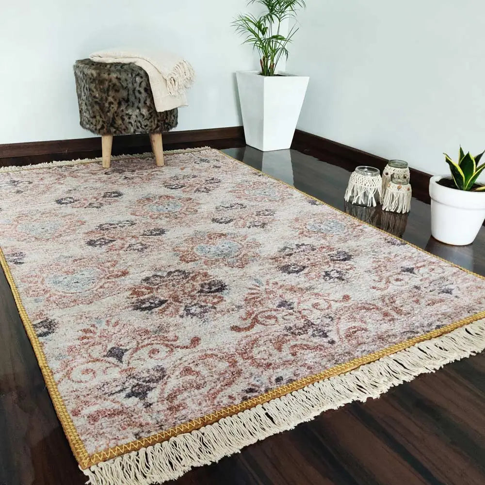Avioni Home Faux Silk Carpet – Ethnic Collection – Premium Living Room Rug – Beige
