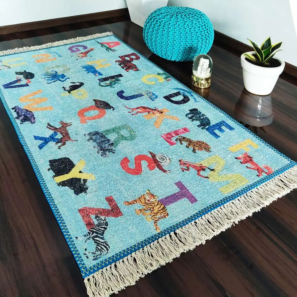 Avioni Home Kids Collection – Child’s Faux Silk Alphabet & Picture Rug
