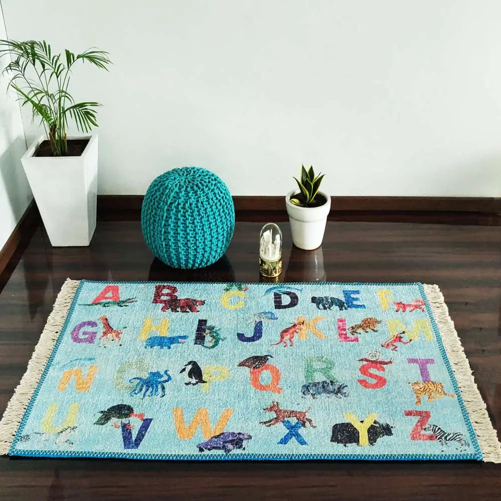 Avioni Home Kids Collection – Child’s Faux Silk Alphabet & Picture Rug