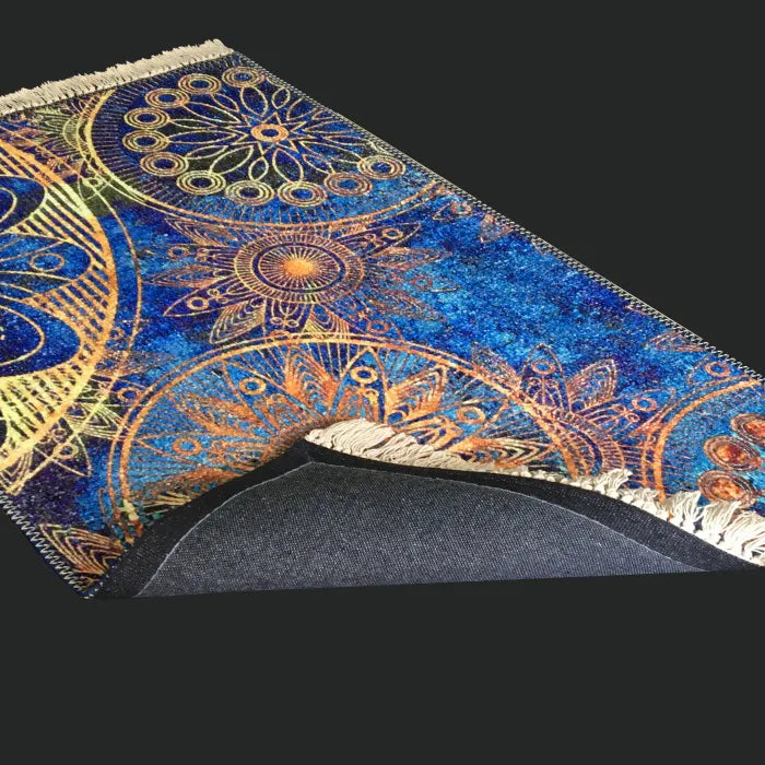 Silk Carpet Modern Design Collection Blue Mandala – Living Room Rug – 90cm x 150cm