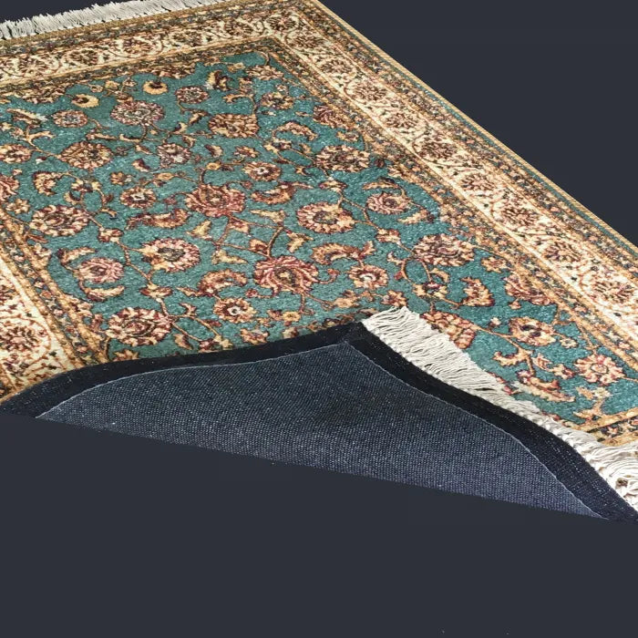 Silk Carpet Persian Design Collection Beige N Blue – Living Room Rug