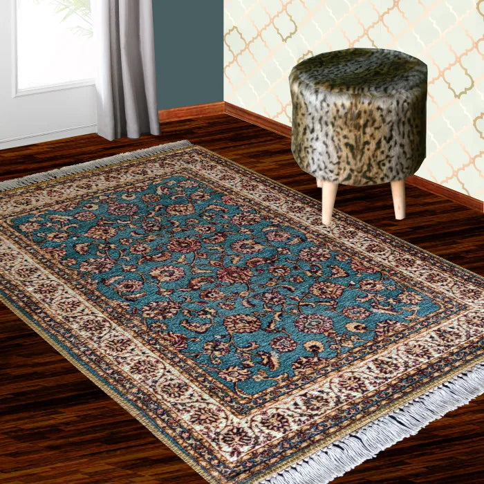 Silk Carpet Persian Design Collection Beige N Blue – Living Room Rug