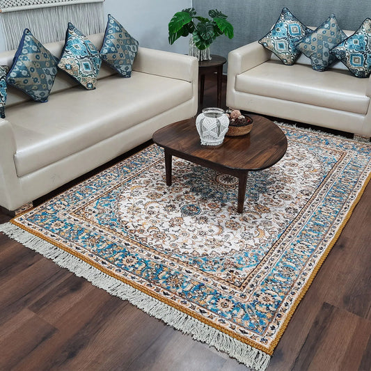 Avioni Home Faux Silk Persian Design Collection Light Blue Beige – Living Room Rug