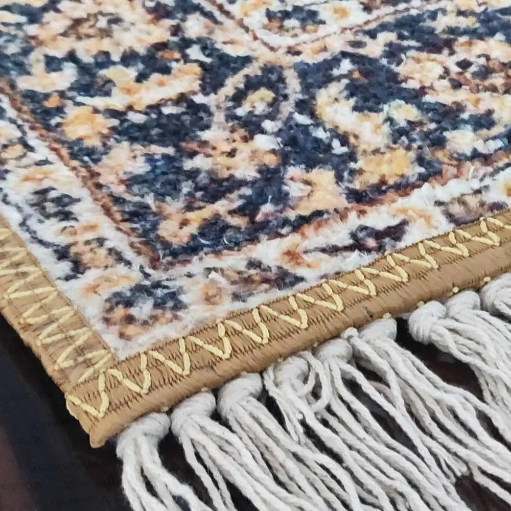 Avioni Home Faux Silk Carpet Persian Design Collection Black And Beige – Living Room Rug
