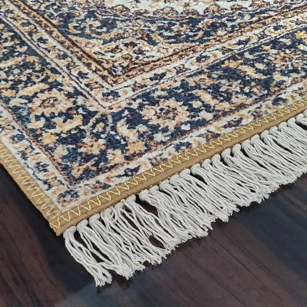 Avioni Home Faux Silk Carpet Persian Design Collection Black And Beige – Living Room Rug