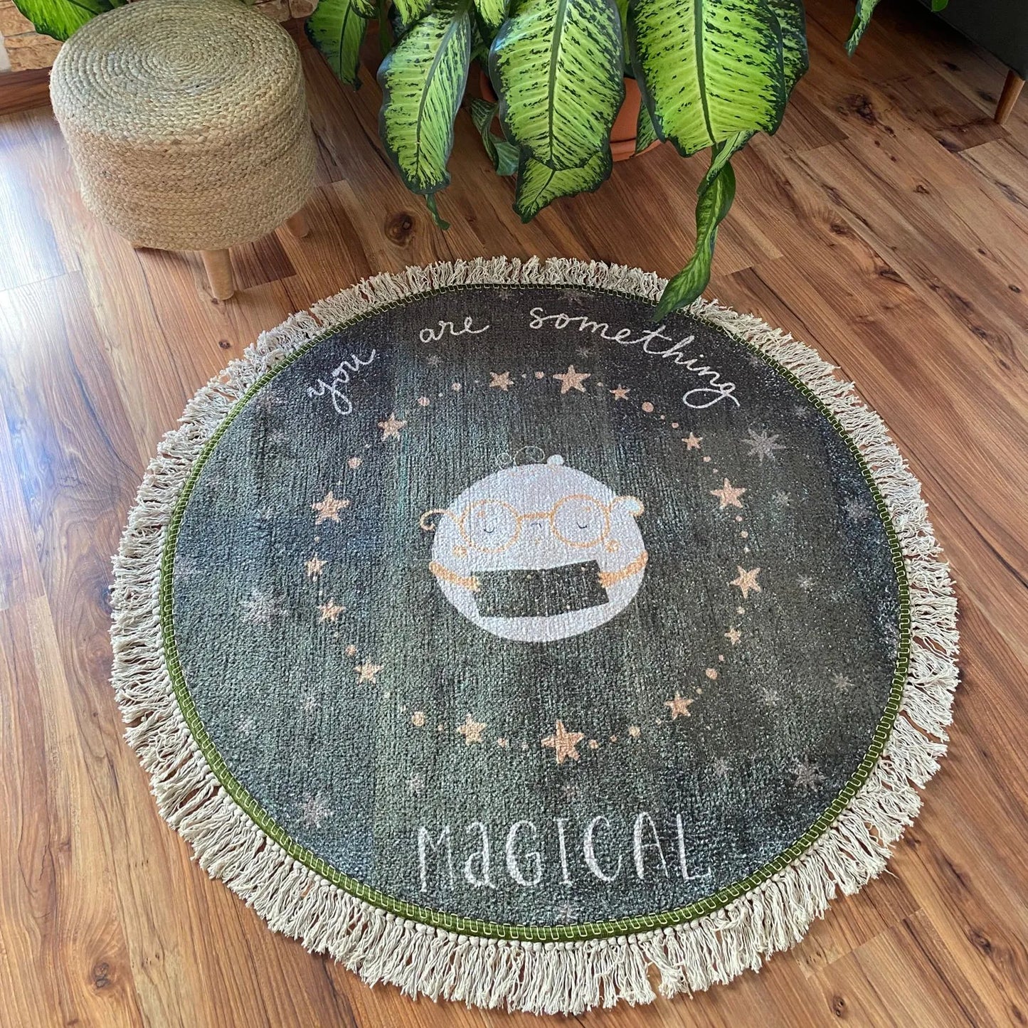 Avioni Home Kids Faux Silk Carpet – Magic Series – Contemporary Round Rug – “You are something magical”