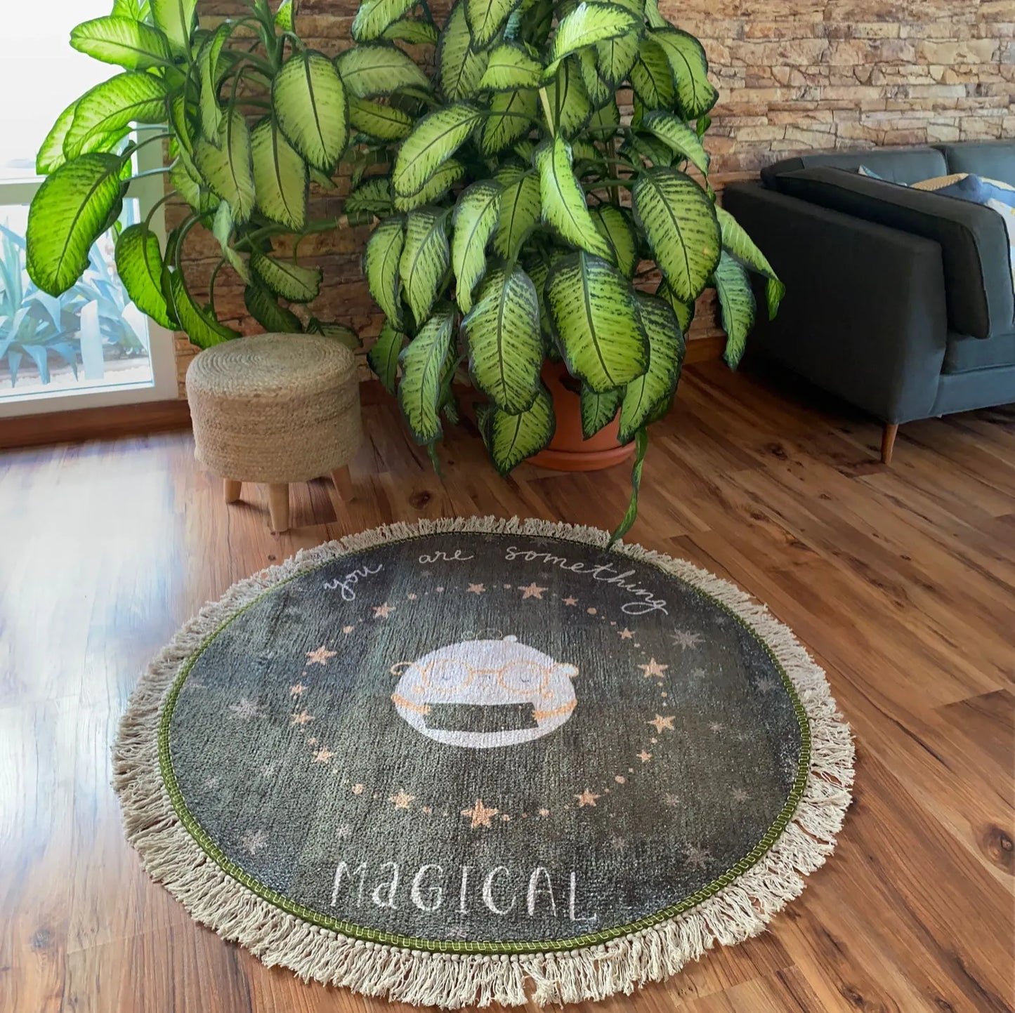Avioni Home Kids Faux Silk Carpet – Magic Series – Contemporary Round Rug – “You are something magical”