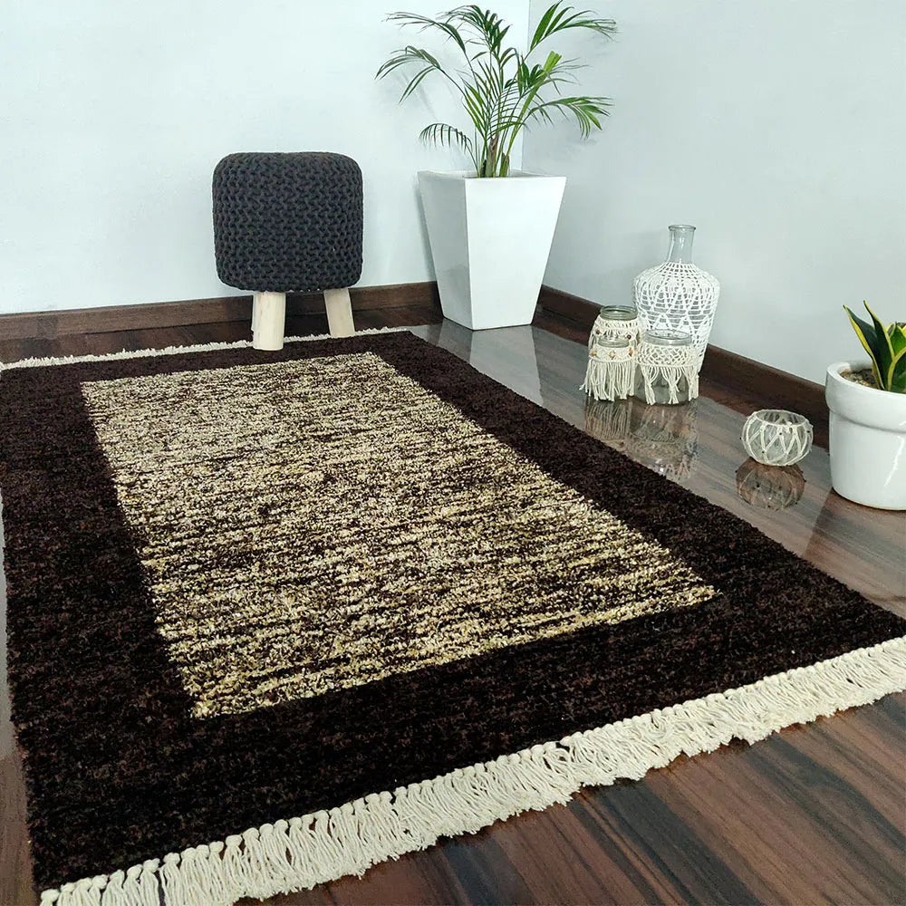 Avioni Home Neo Modern Collection – Luxury Faux Silk Carpet – Brown & White Tie-dye Design