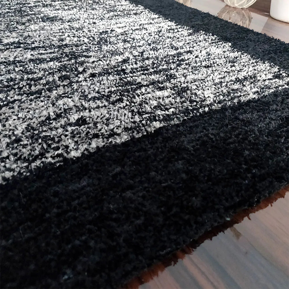 Avioni Home Neo Modern Collection – Luxury Faux Silk Carpet – Black & White Tie-dye Design