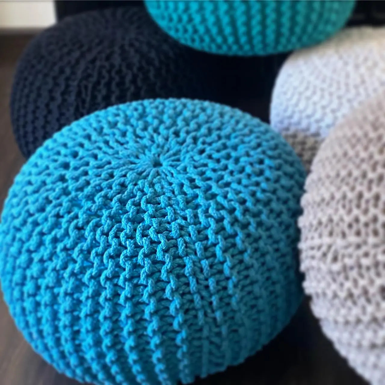 Avioni Home Luxury Collection – Hand Knotted Boho Look Pouf / Ottoman – Teal