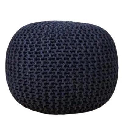 Avioni Home Luxury Collection – Hand Knotted Boho Look Pouf / Ottoman – Black