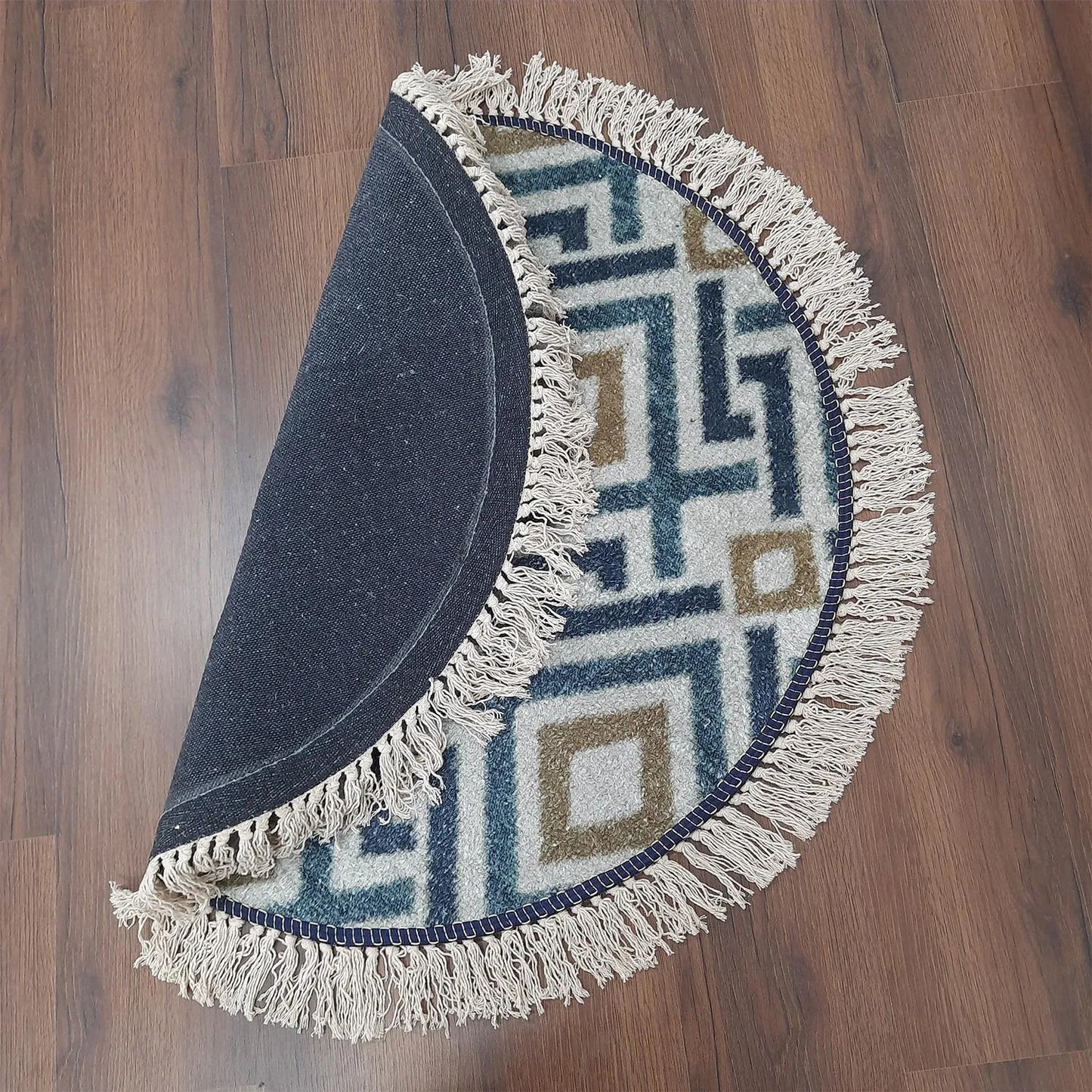Avioni Home Round Rug – Geometric Blue Copper Pattern