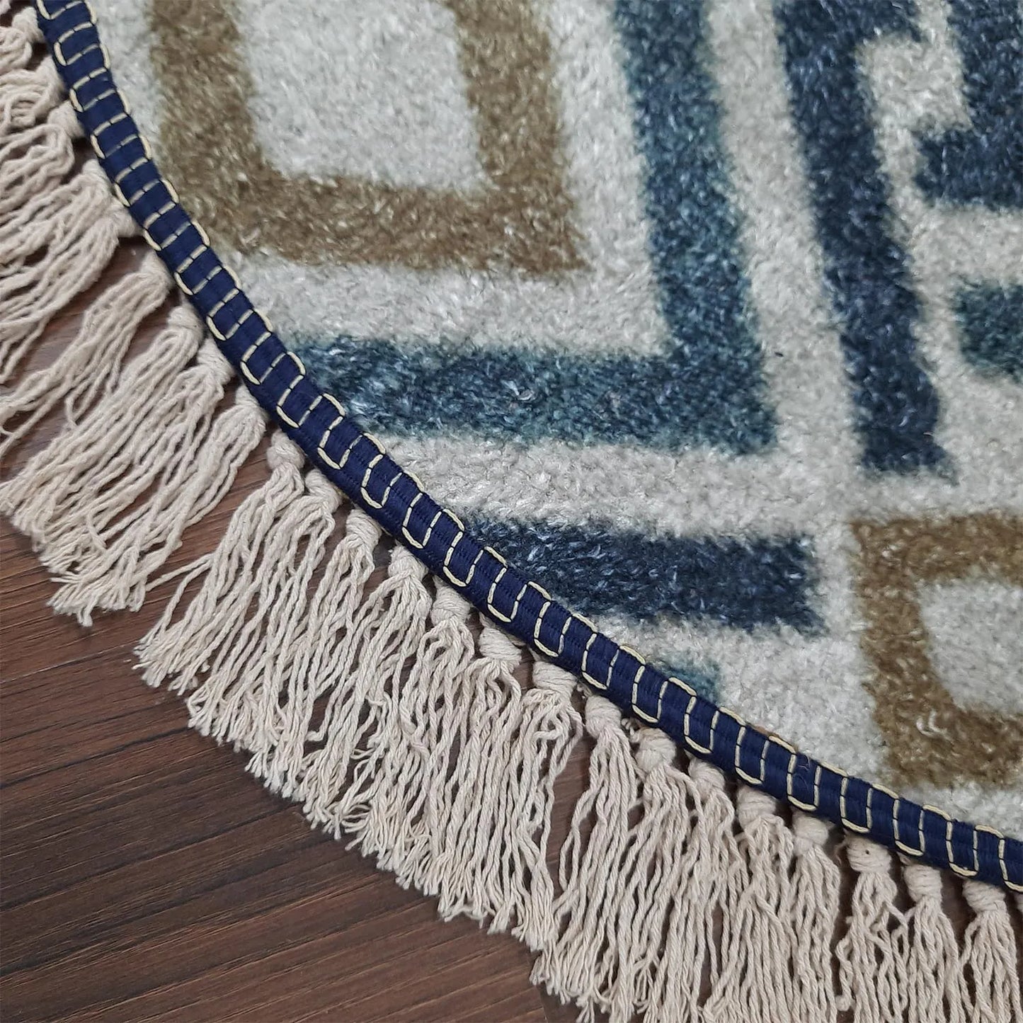 Avioni Home Round Rug – Geometric Blue Copper Pattern