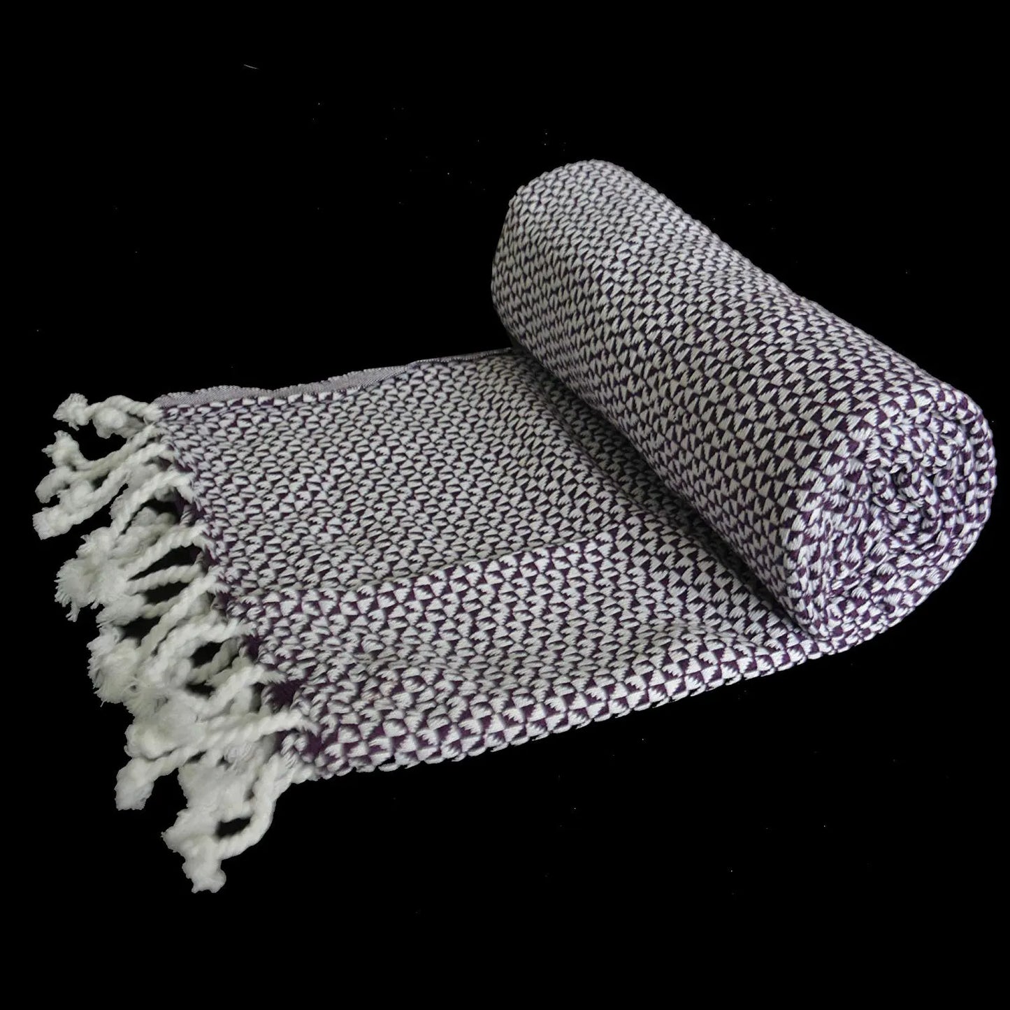 Avioni Home Premium 100% Cotton Sofa Throw / Blanket – Purple & White Pattern