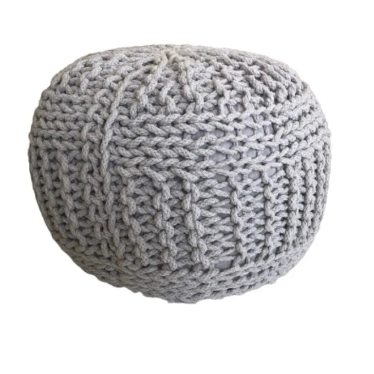 Avioni Home Luxury Collection – Hand Knotted Boho Look Pouf / Ottoman – Grey