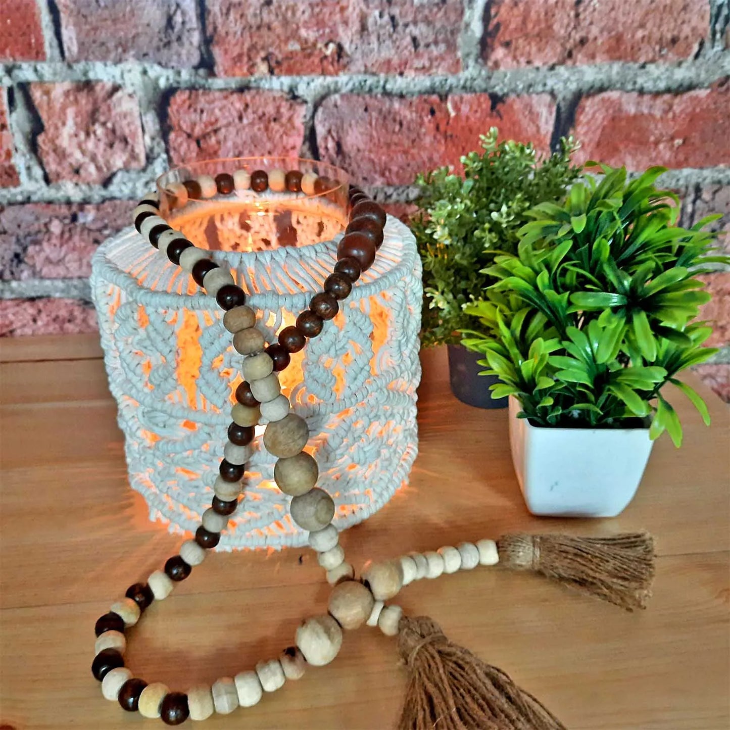 Avioni Home Boho Collection – Handmade Jute Fringed Garland With Wooden Beads Mixed Color – 112 cm