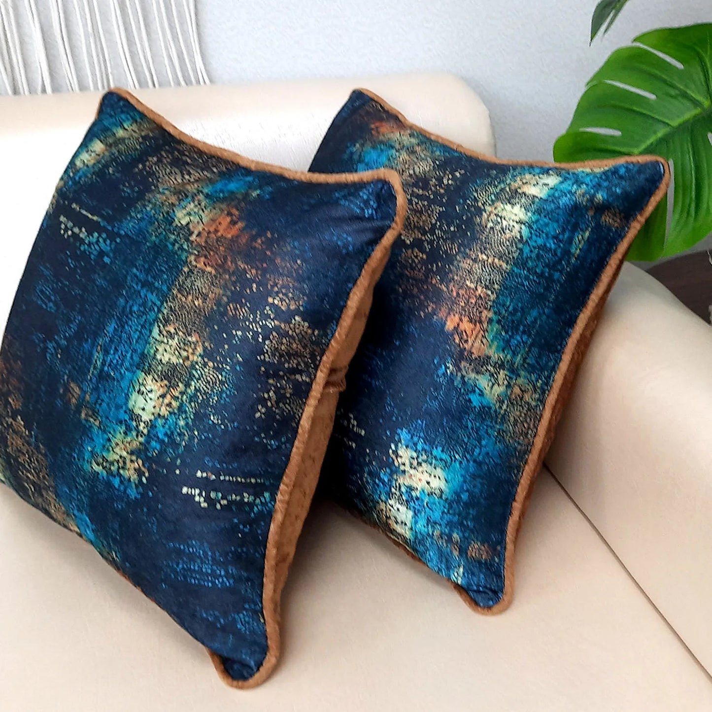 Cushion Cover with Filler – Beautiful Blue Abstract Design – 40cm x 40cm – Set of 2