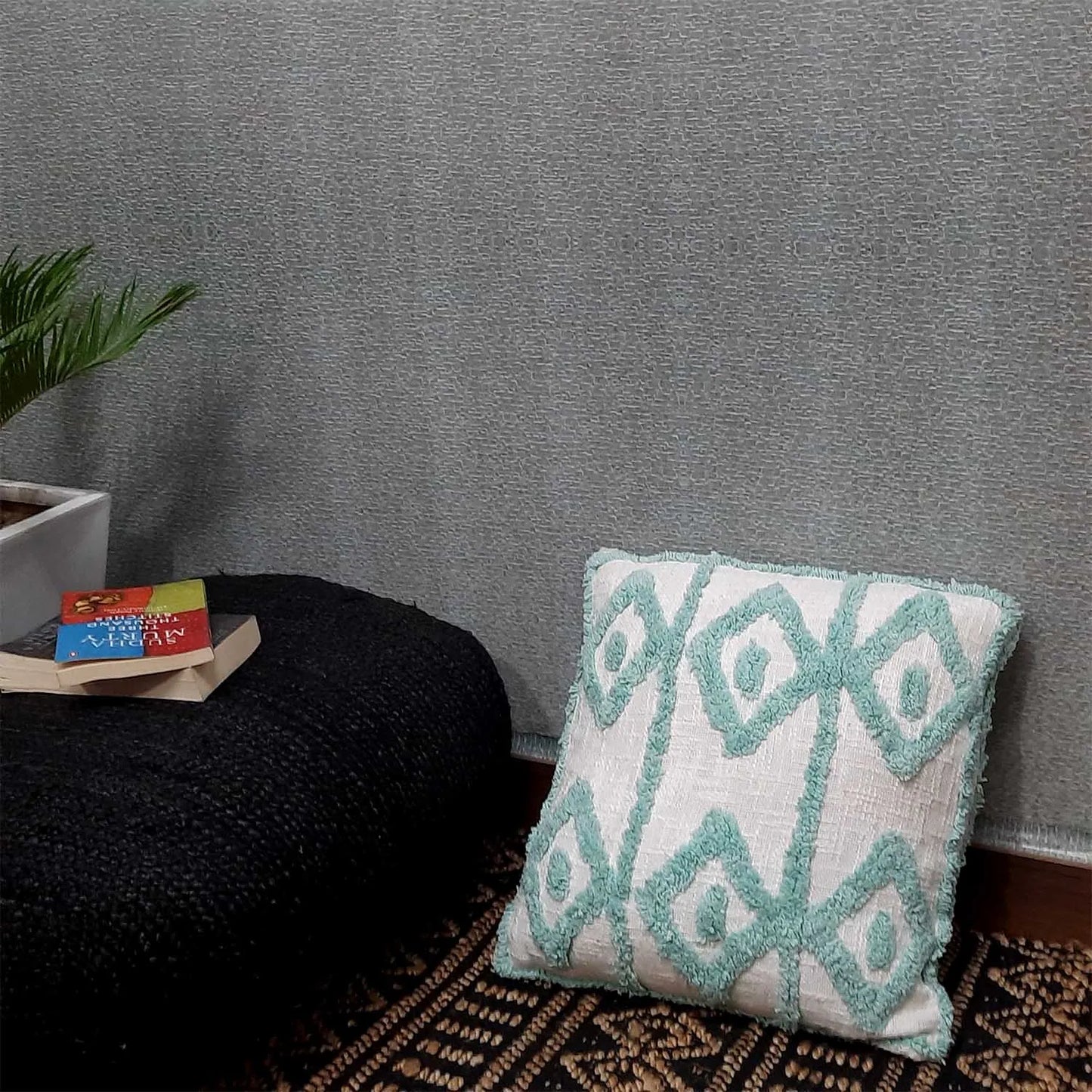 Hand Tufted Slub Cotton Bohemian Cushion Cover – FREE high quality filler included – 45×45 cms