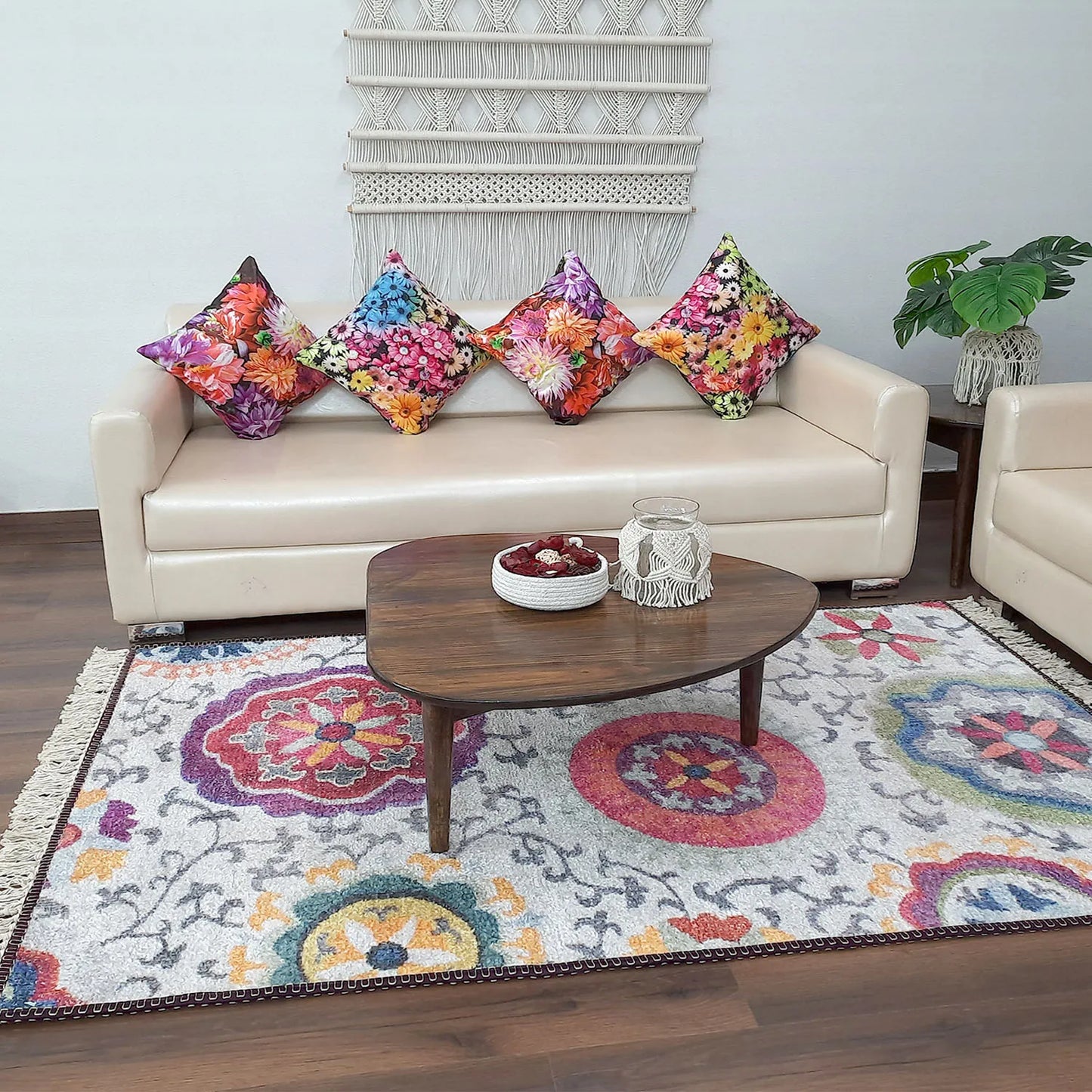 Avioni Home Faux Silk Carpet Beautiful Colorful Floral Design – Carpet for Living Room