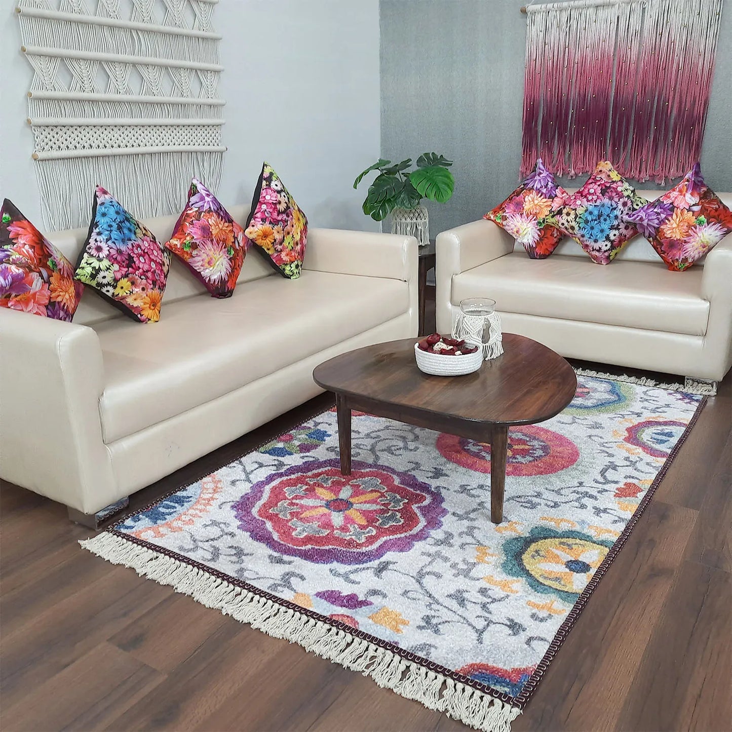 Avioni Home Faux Silk Carpet Beautiful Colorful Floral Design – Carpet for Living Room