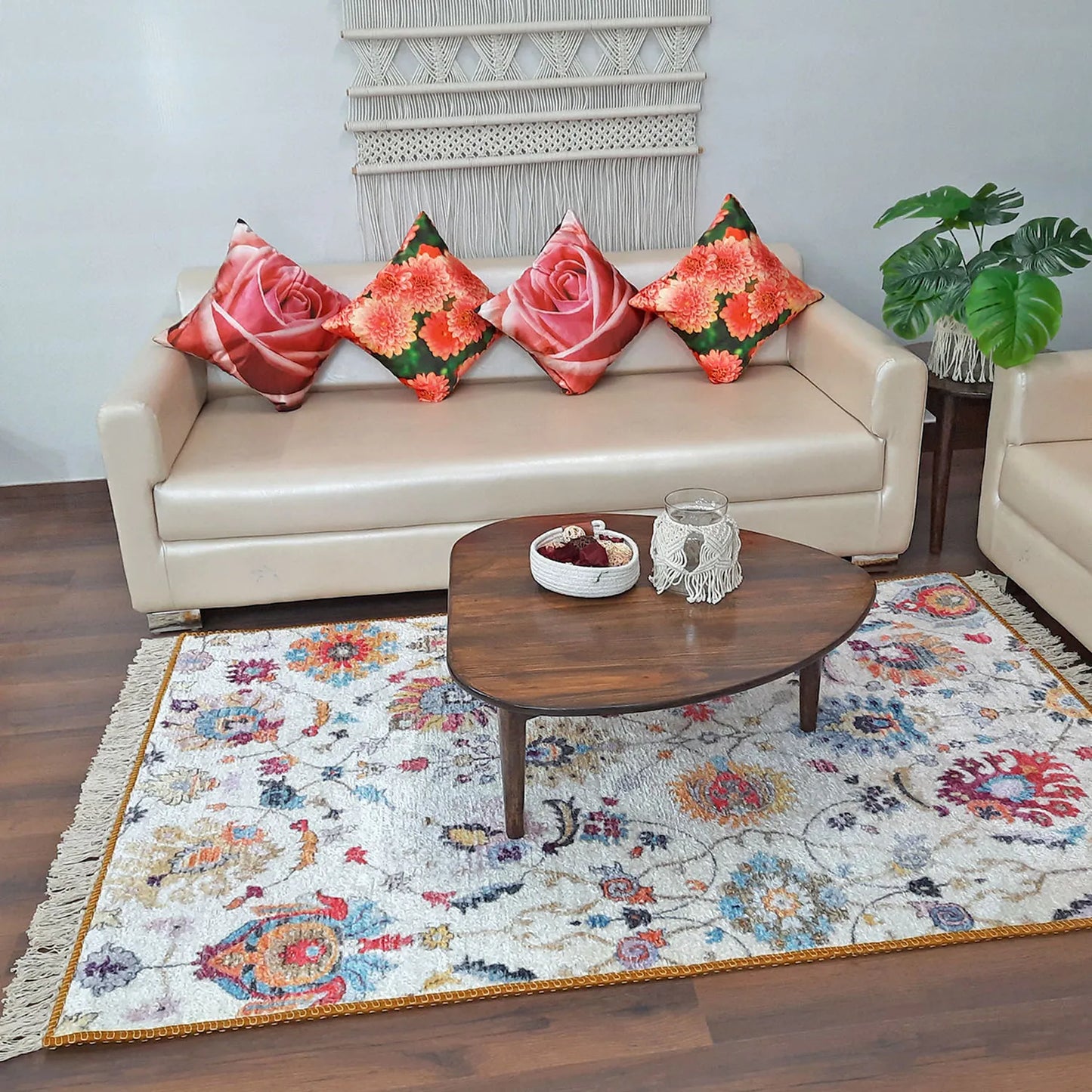 Avioni Home Faux Silk Carpet Ethnic Floral Design – Living Room Rug