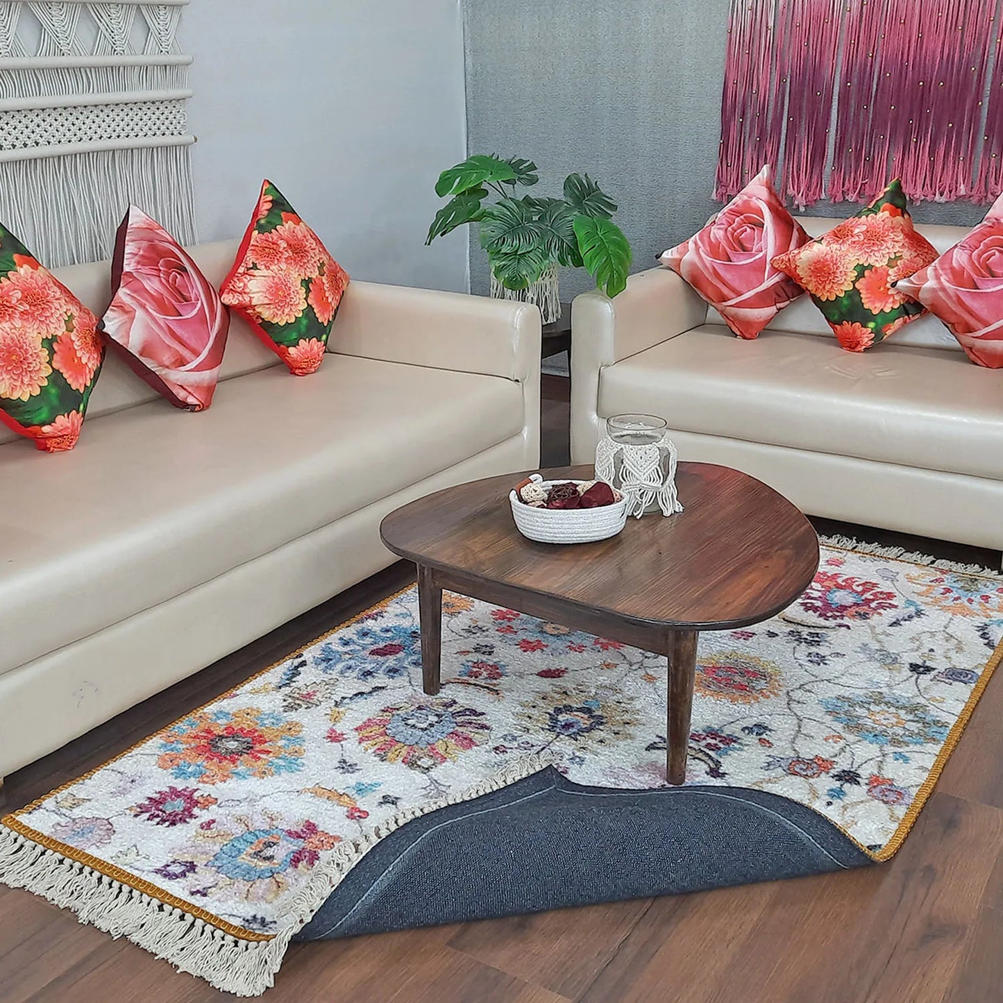 Avioni Home Faux Silk Carpet Ethnic Floral Design – Living Room Rug