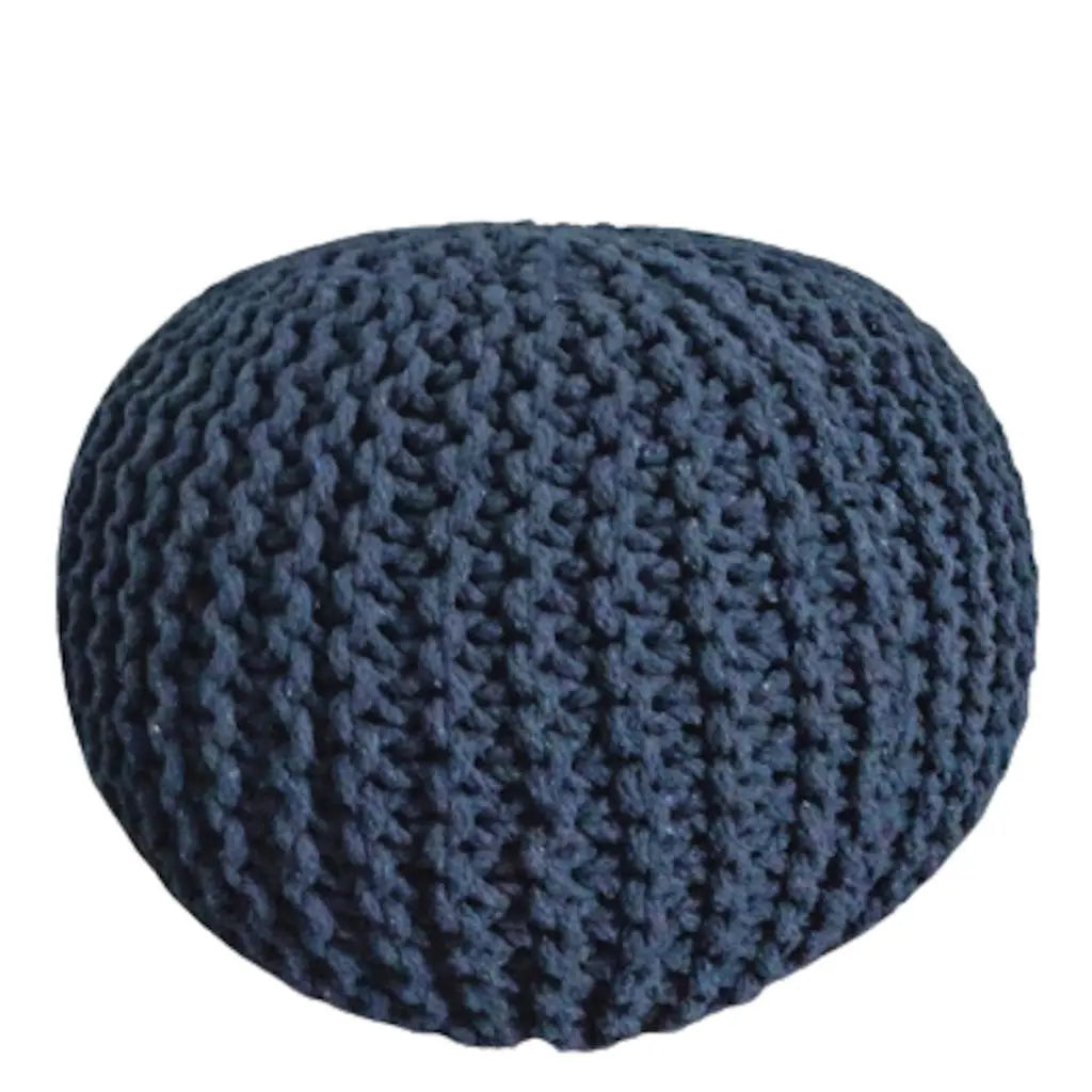 Avioni Home Luxury Collection – Hand Knotted Boho Look Pouf / Ottoman – Blue