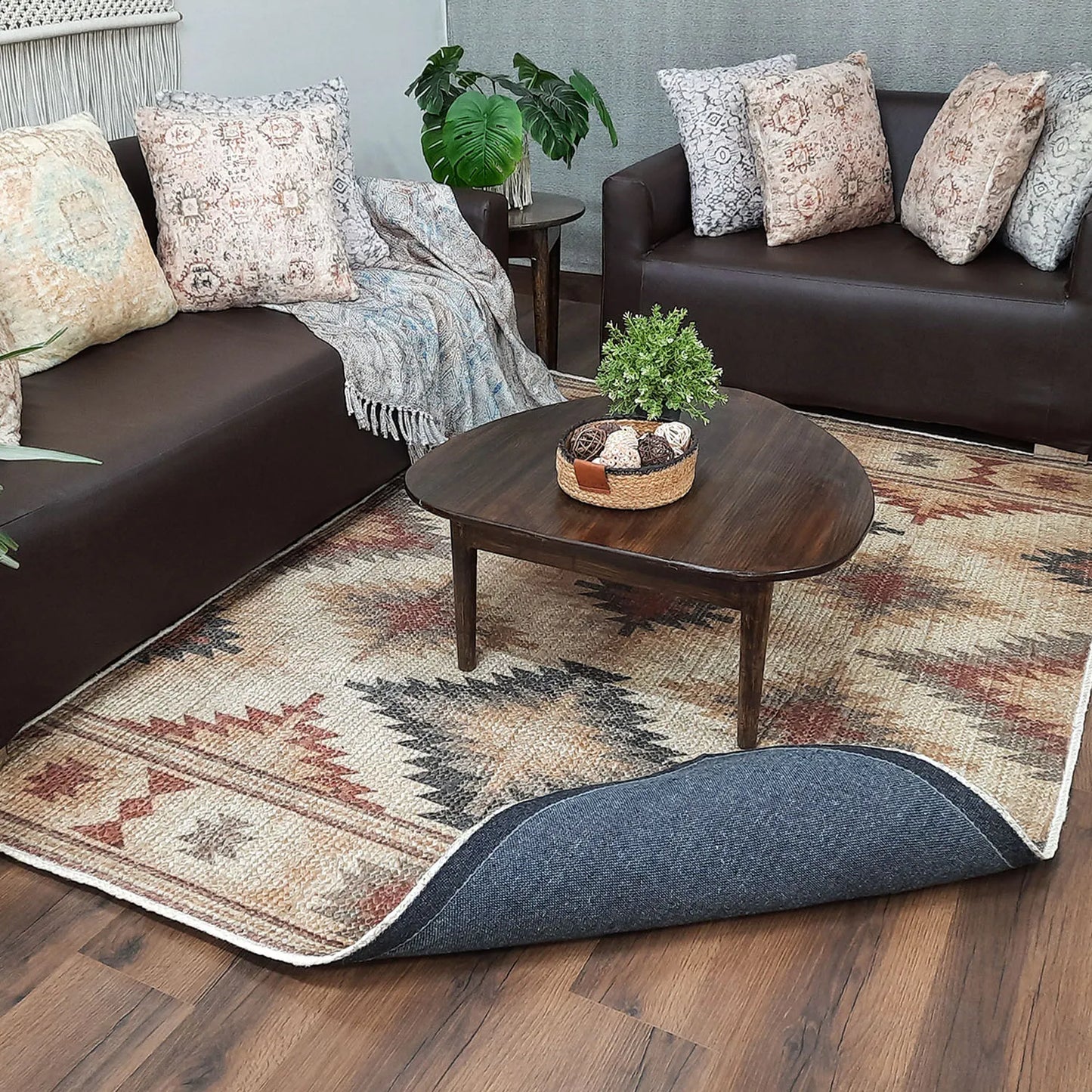 Avioni Kilim Design Southwestern Inspired Natural Jute Rug with Cotton Backing
