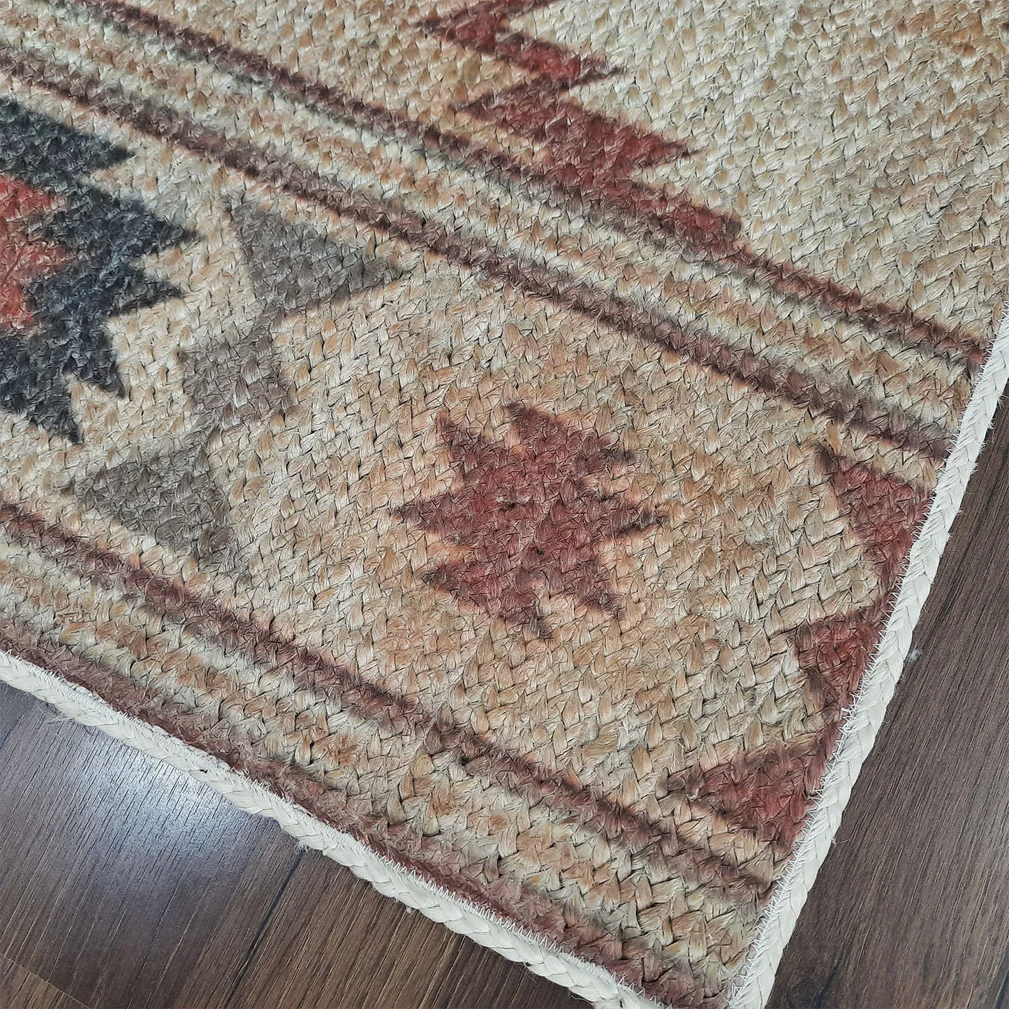 Avioni Kilim Design Southwestern Inspired Natural Jute Rug with Cotton Backing
