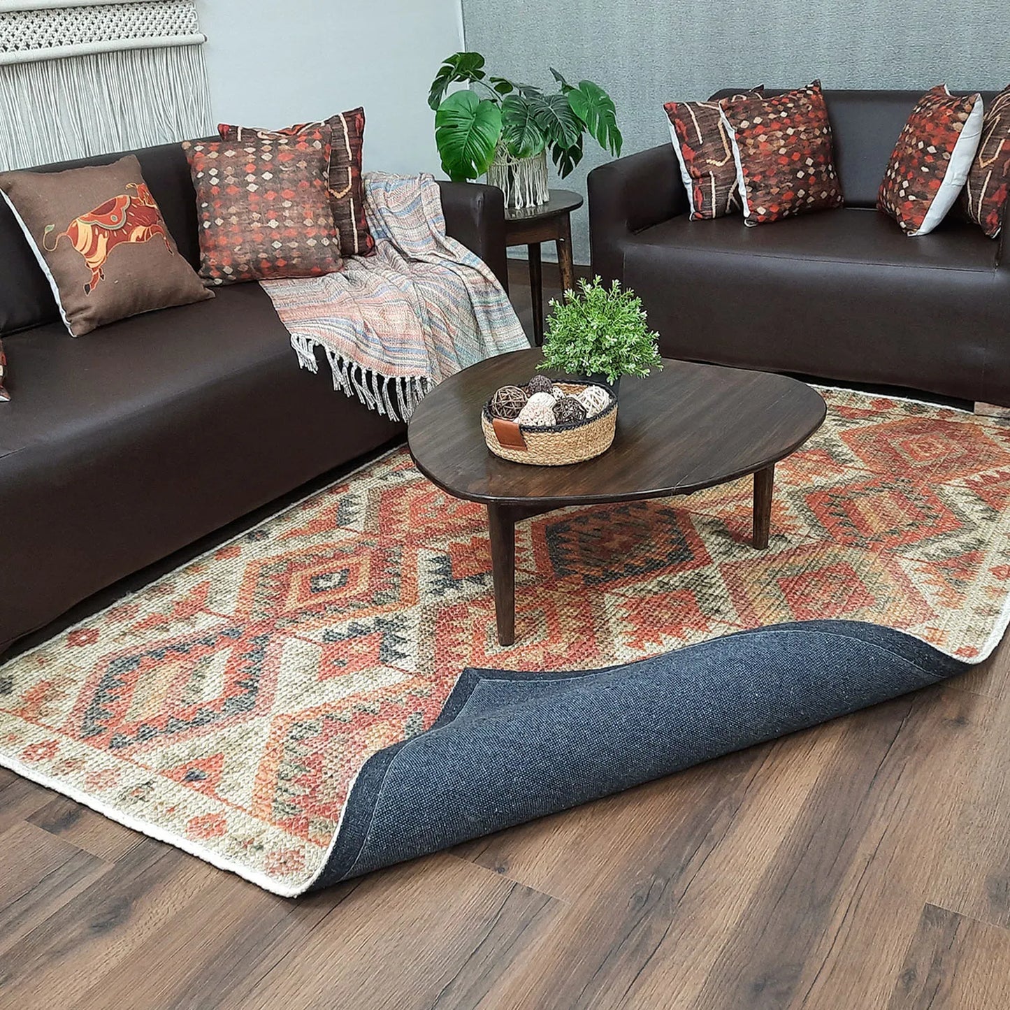 Avioni Kilim Design Diamond Inspired Natural Jute Rug with Cotton Backing