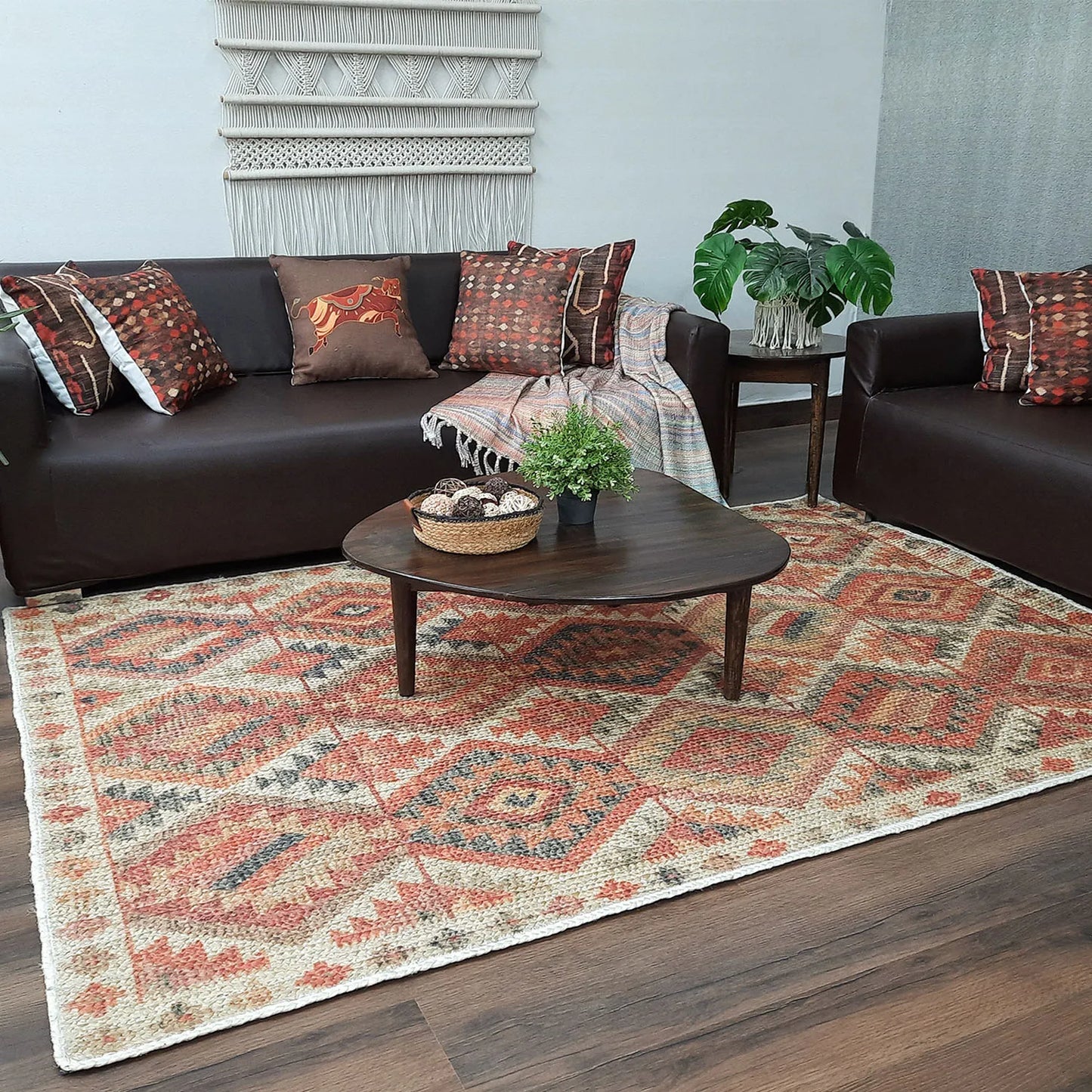 Avioni Kilim Design Diamond Inspired Natural Jute Rug with Cotton Backing